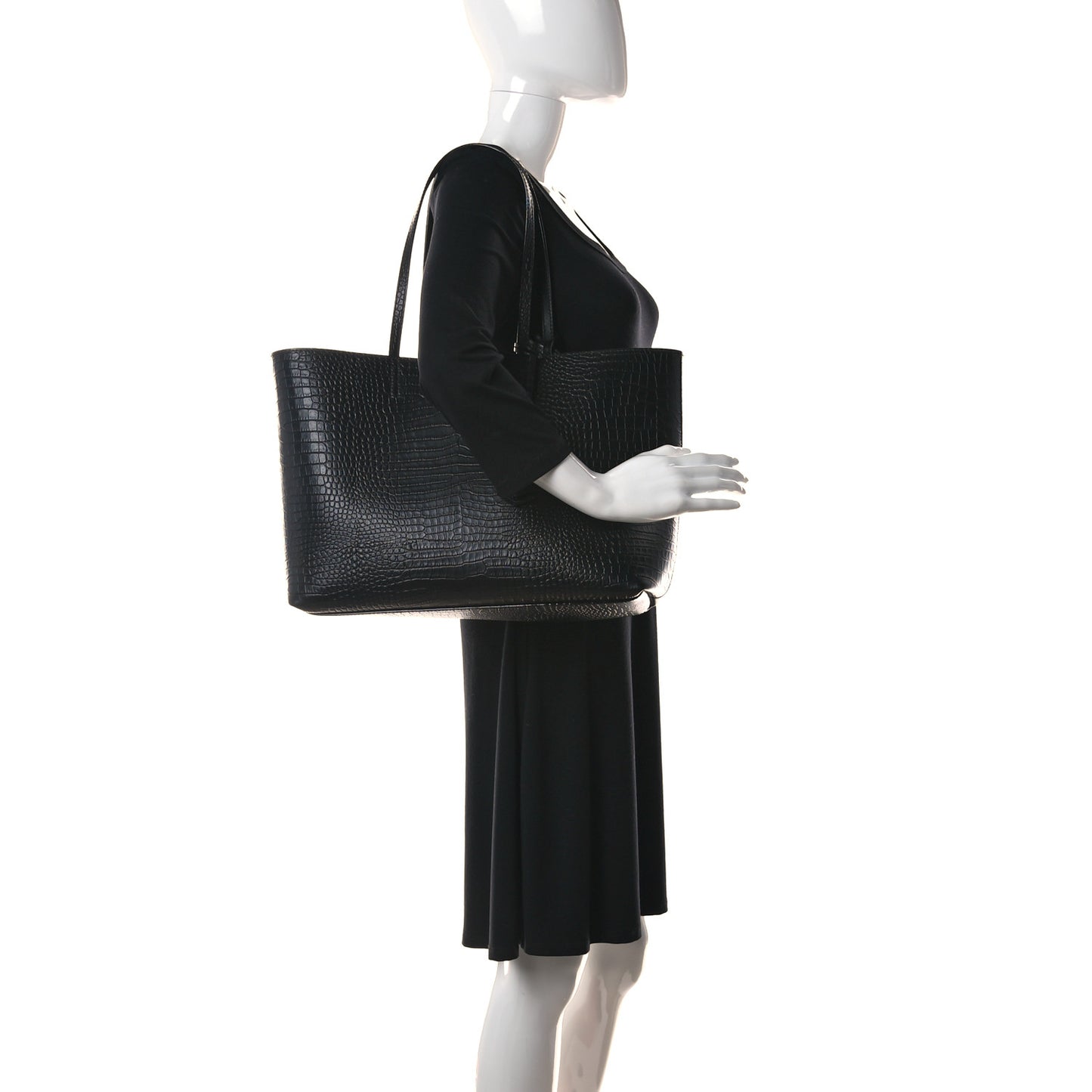 Calfskin Crocodile Embossed Nine2Five East West Tote Black