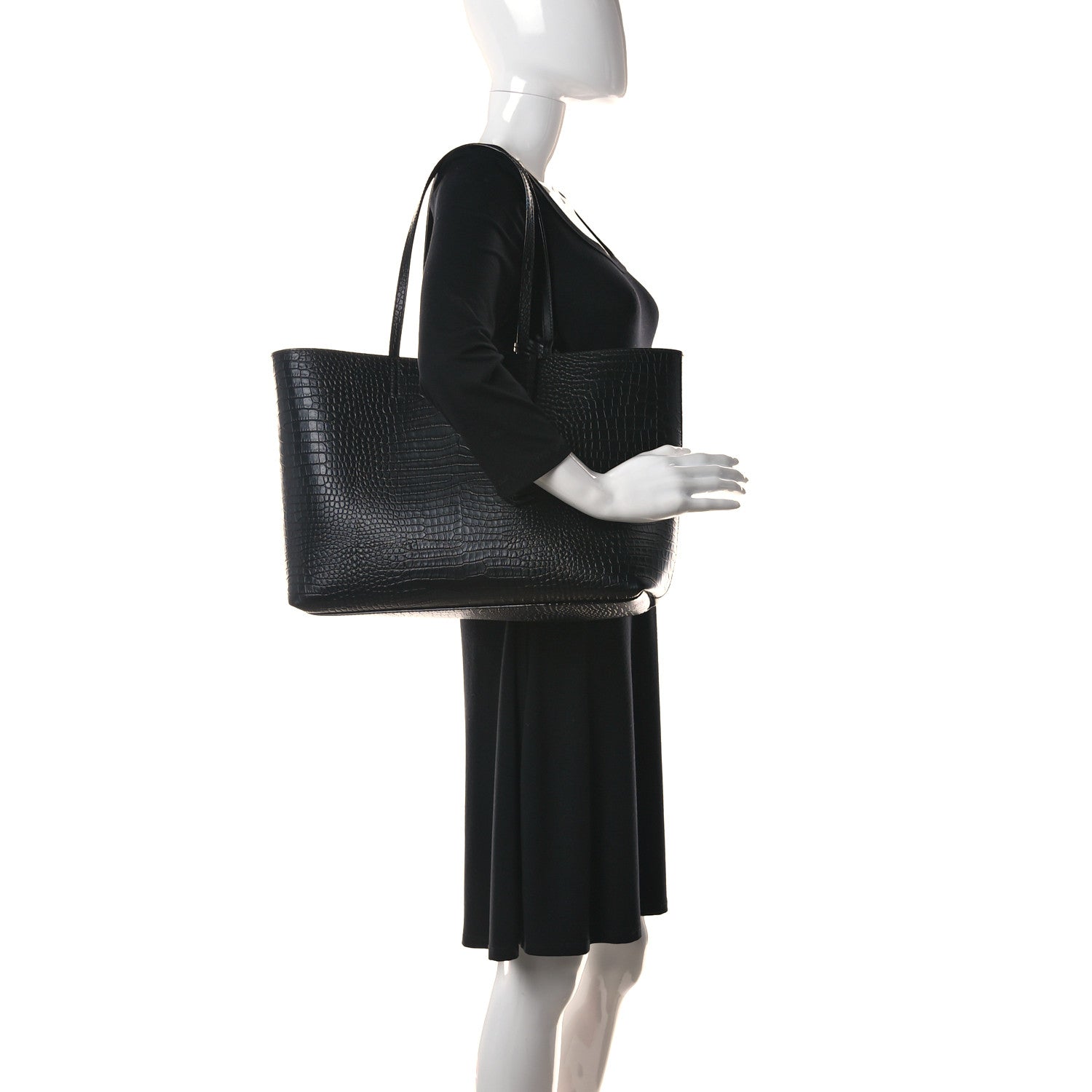 Jimmy Choo Calfskin Crocodile Embossed Nine2Five East West Tote Black 2 of 12