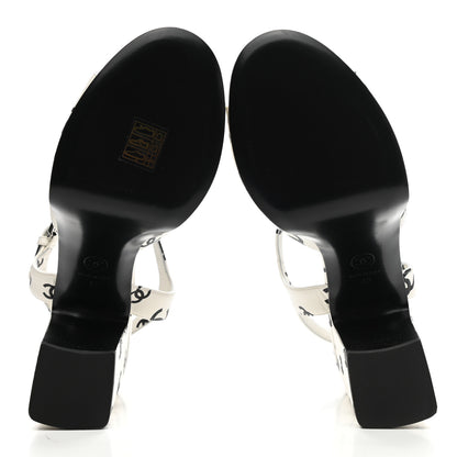 Chanel Printed Lambskin Coco Beach Platform Sandals 40 White Black 5 of 9