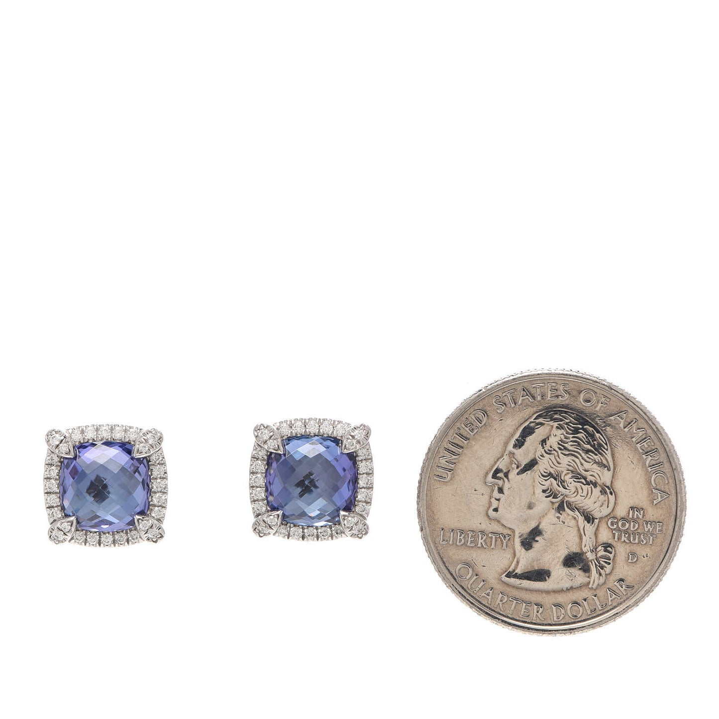 18K White Gold Tanzanite Diamond 8mm Chatelaine Bezel Stud Earrings