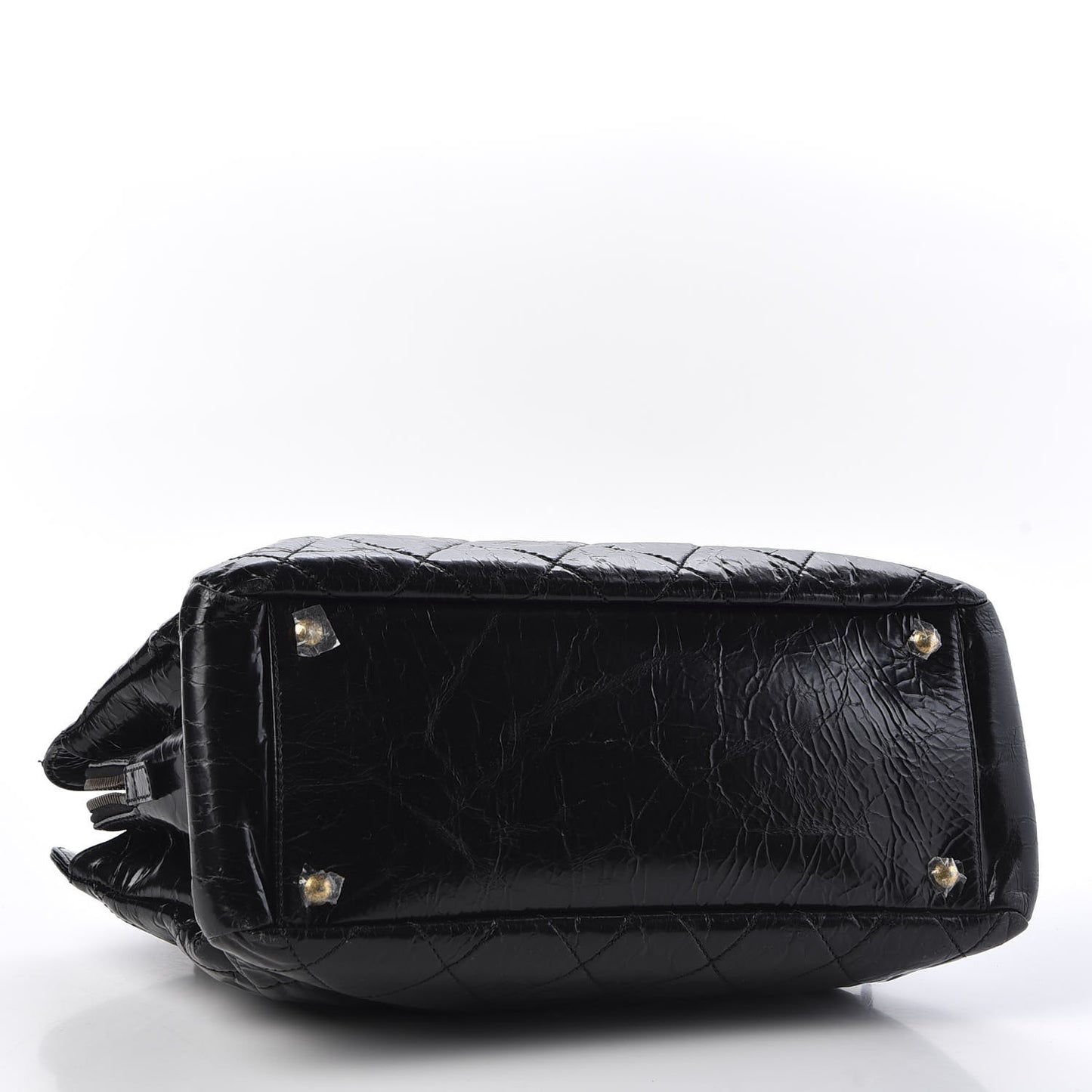 Glazed Crackled Calfskin Small Reissue Tote Black