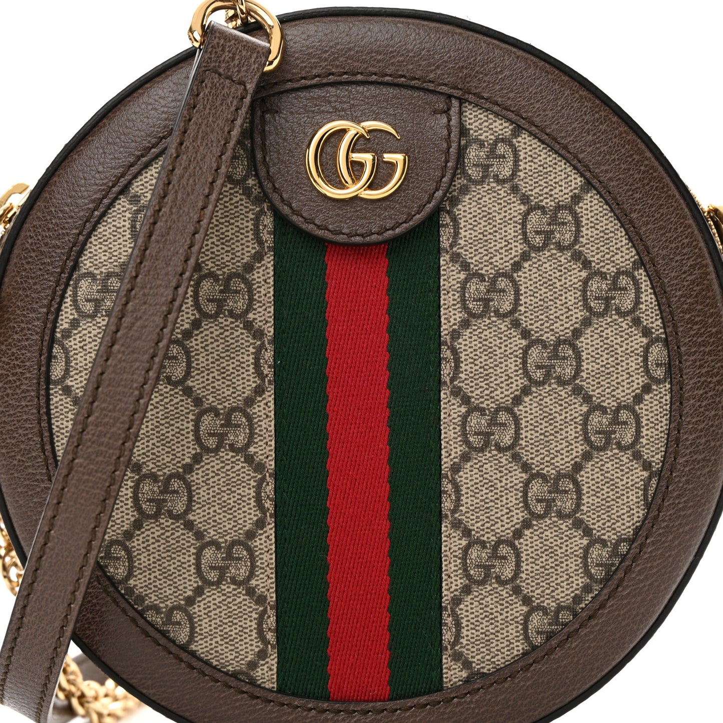 GG Supreme Monogram Web Mini Ophidia Round Shoulder Bag Brown