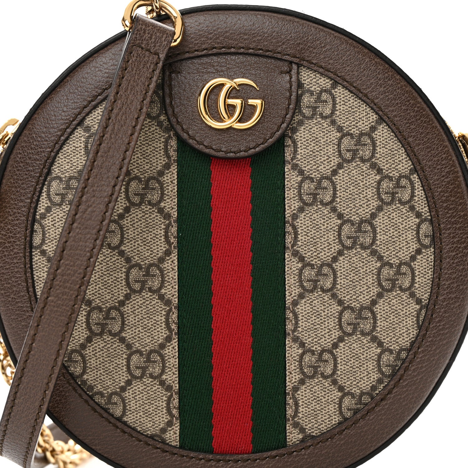 Gucci GG Supreme Monogram Web Mini Ophidia Round Shoulder Bag Brown 8 of 12
