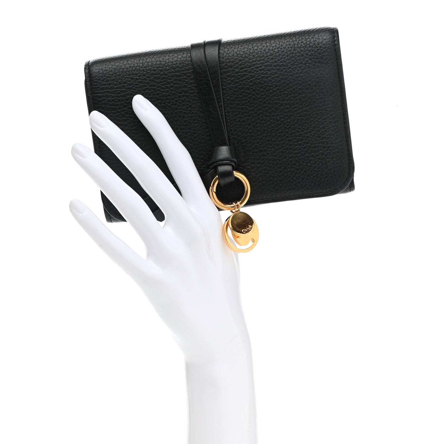 Grained Calfskin Alphabet Compact Wallet Black