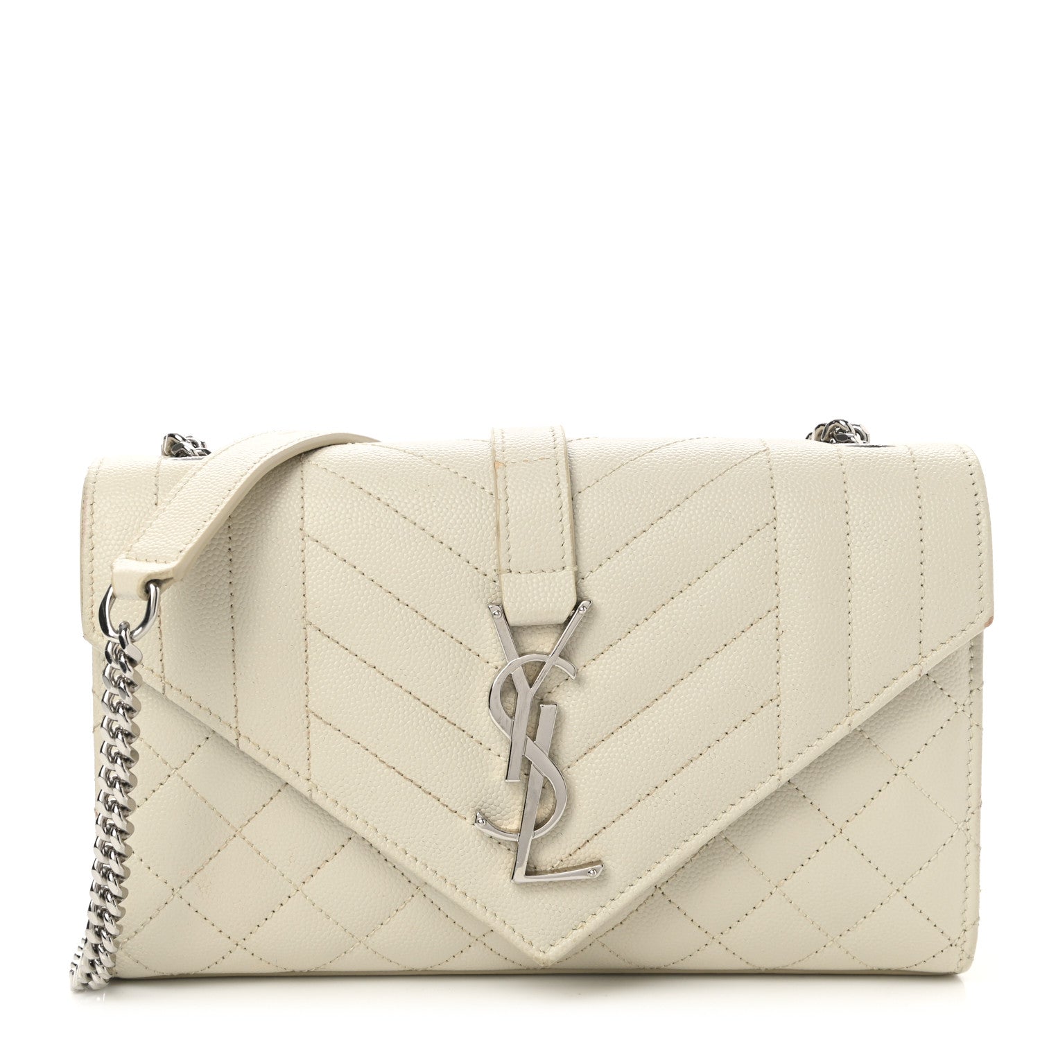 Saint Laurent Grain De Poudre Textured Mixed Matelasse Triquilt Small Monogram Satchel Crema Soft 1 of 11