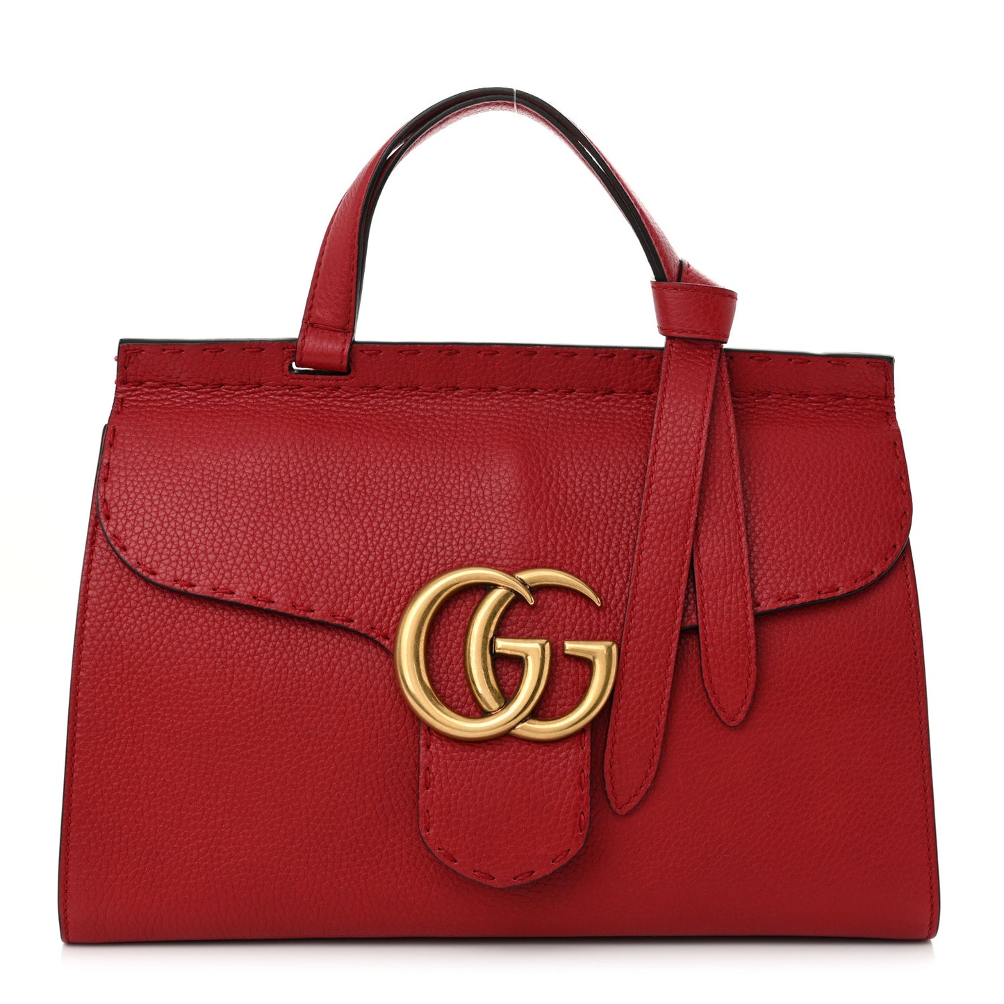 Calfskin Small GG Marmont Top Handle Bag Vulcanic Red