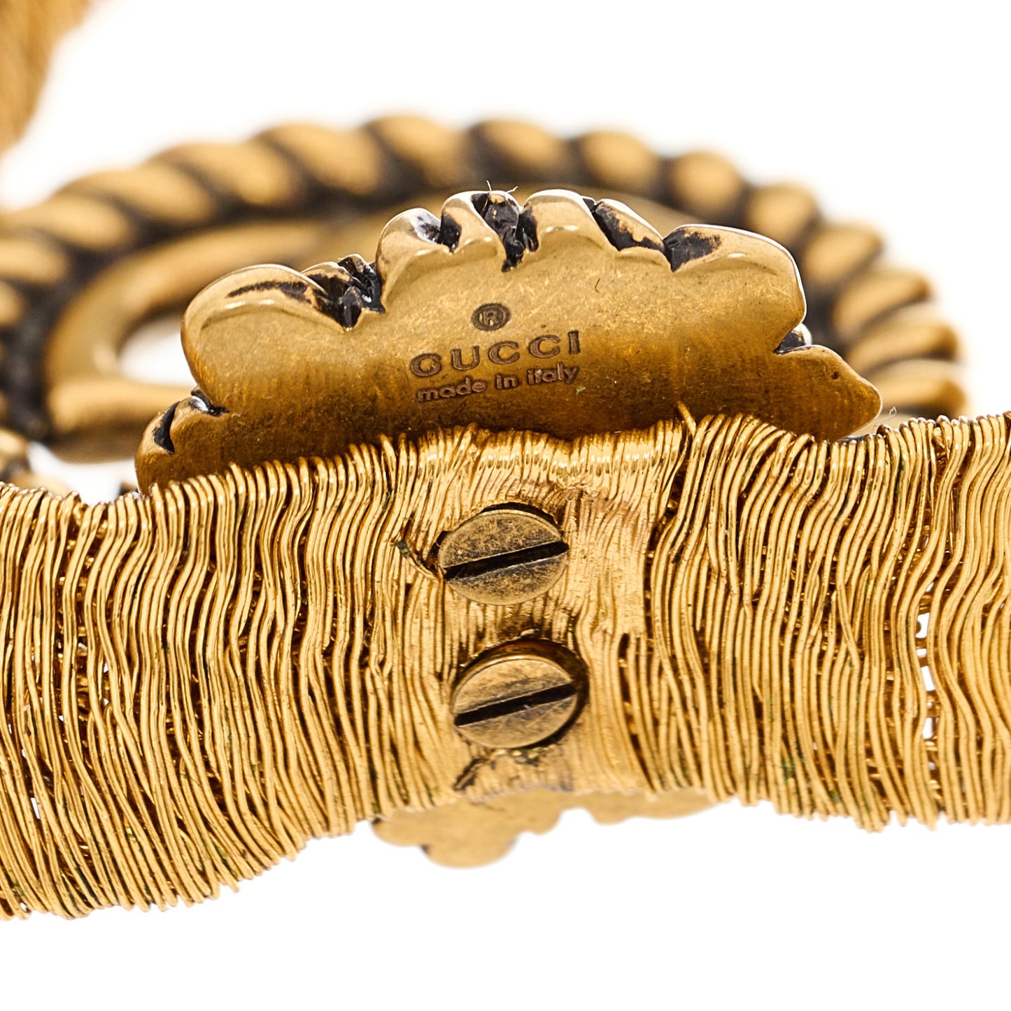 Metal GG Lion Head Bracelet Aged Gold