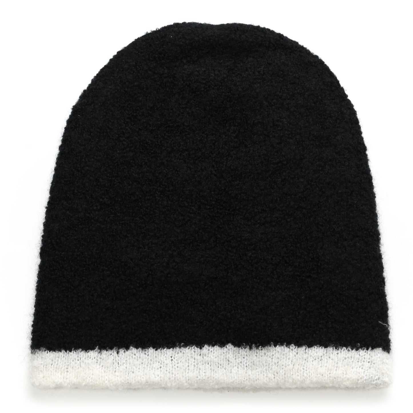 Cashmere Silk CC Beanie Hat Black White