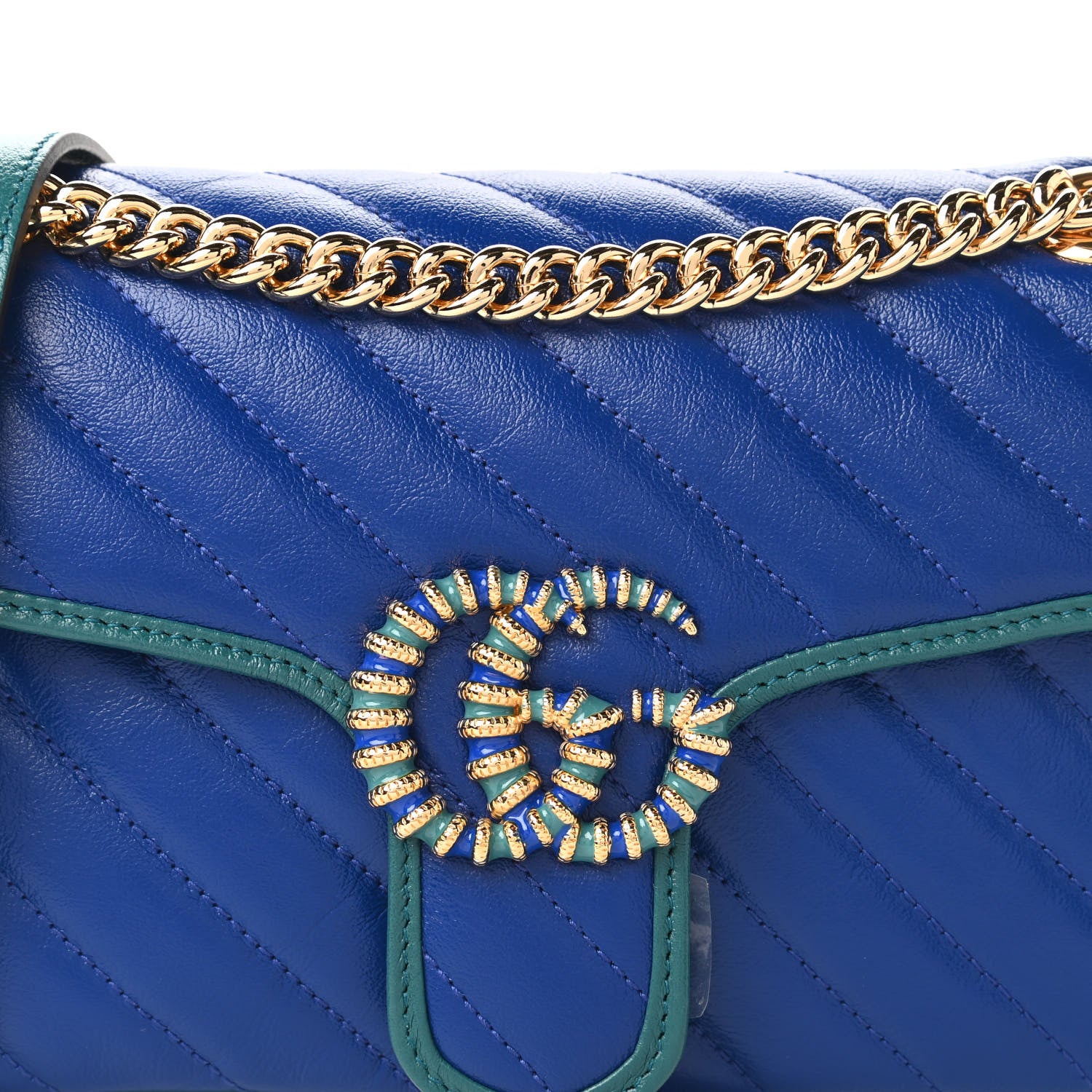 Gucci Azalea Calfskin Enamel Matelasse Diagonal Small Torchon GG Marmont Shoulder Bag Imperial Blue Pavone 10 of 10