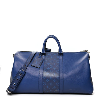 Louis Vuitton Taiga Monogram Eclipse Keepall Bandouliere 50 Pacific Blue 1 of 17