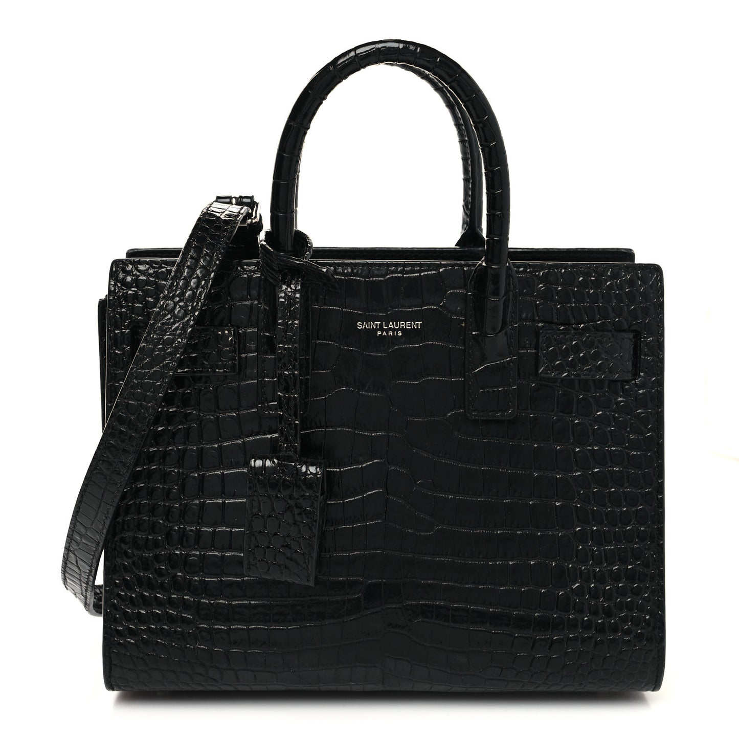 Calfskin Crocodile Embossed Nano Sac De Jour Black