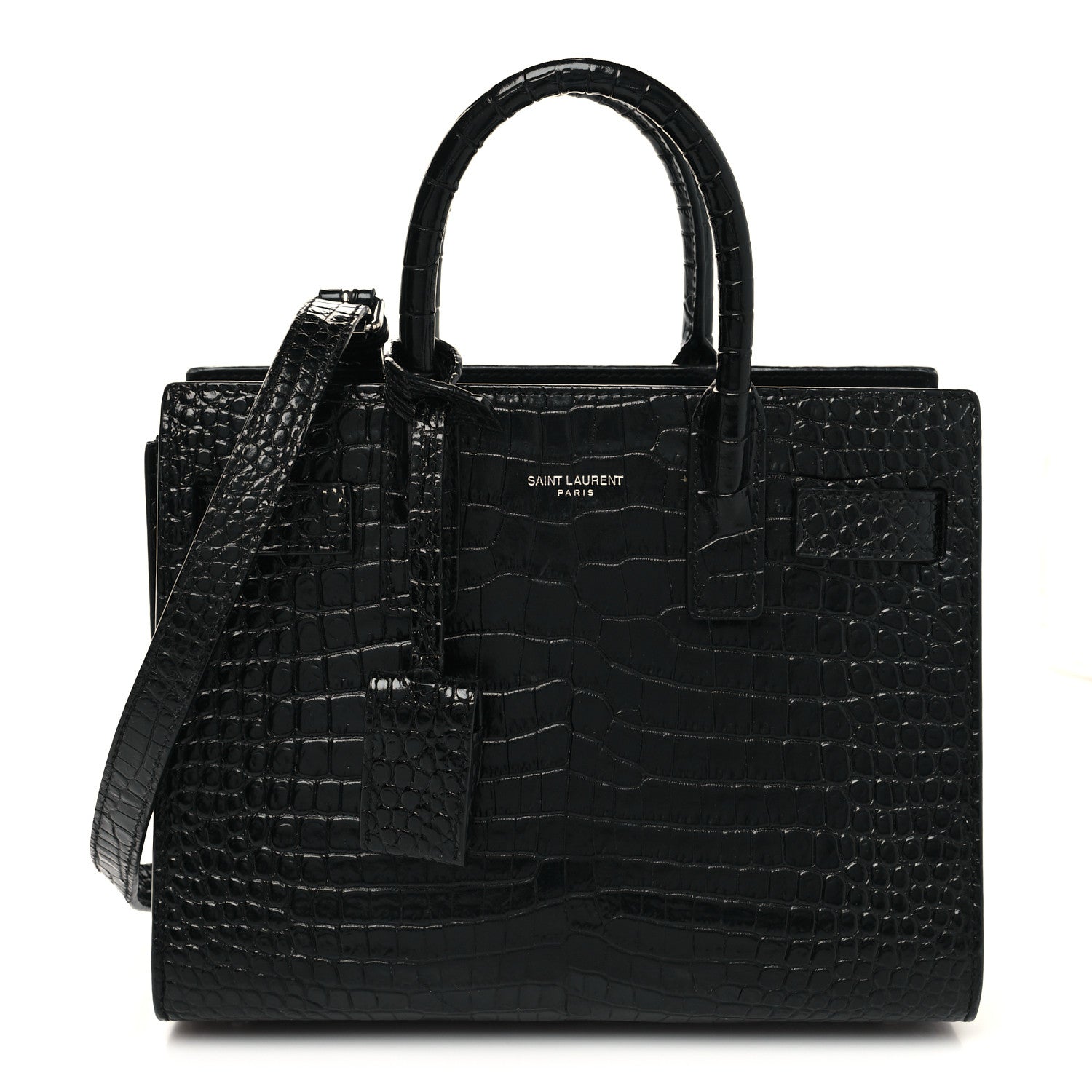 Saint Laurent Calfskin Crocodile Embossed Nano Sac De Jour Black 1 of 11