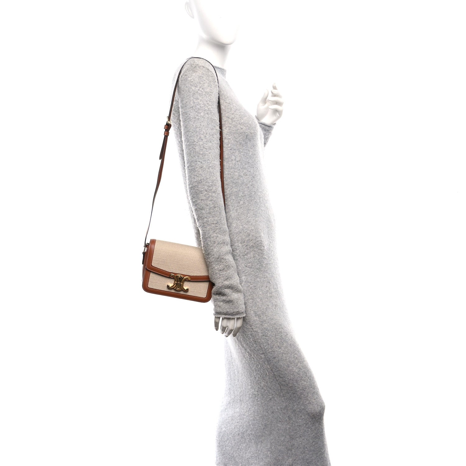Celine Textile Calfskin Classique Triomphe Bag Natural Tan 2 of 9