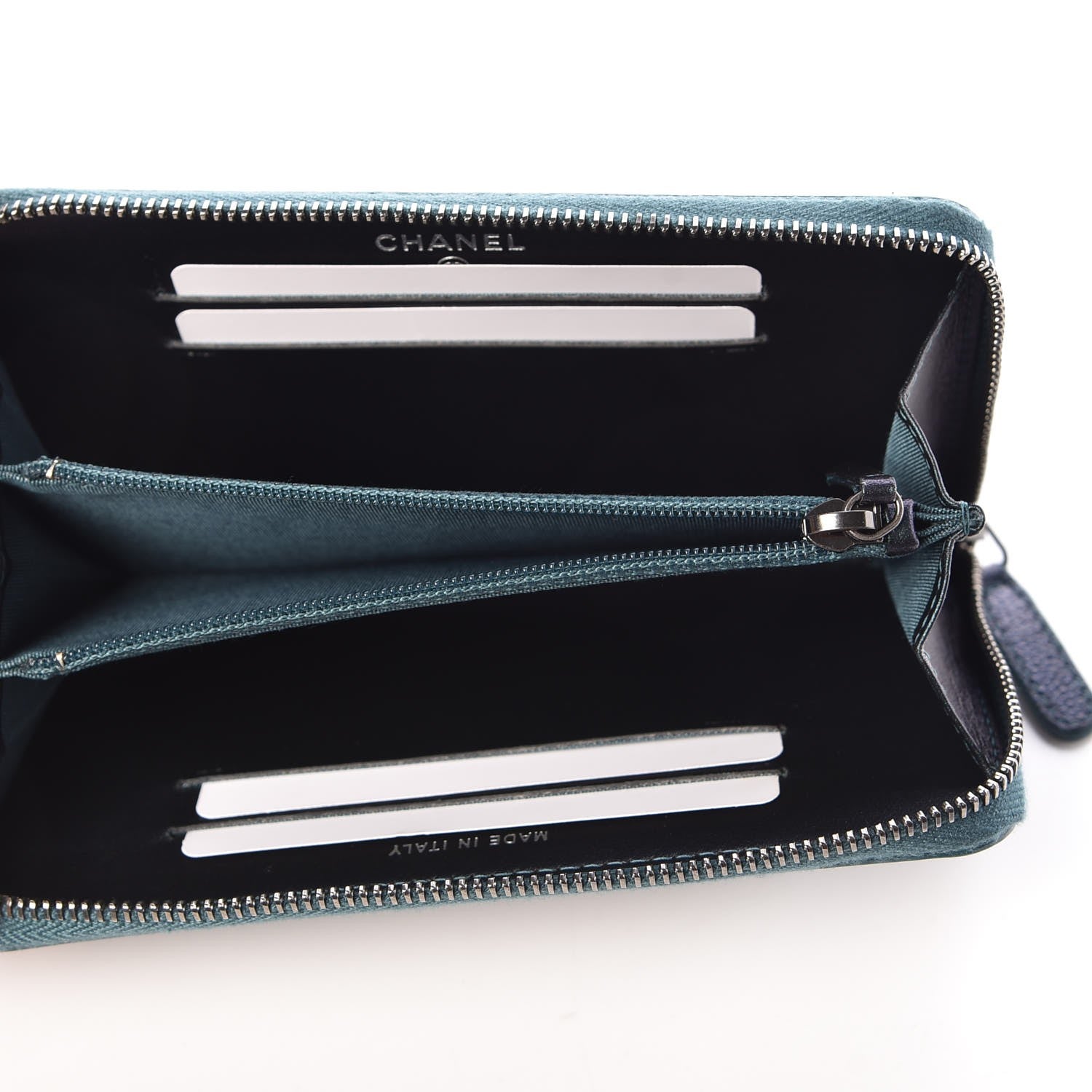 Chanel Iridescent Caviar Quilted Medium Filigree Zip Around Wallet Dark Turquoise 5 of 9