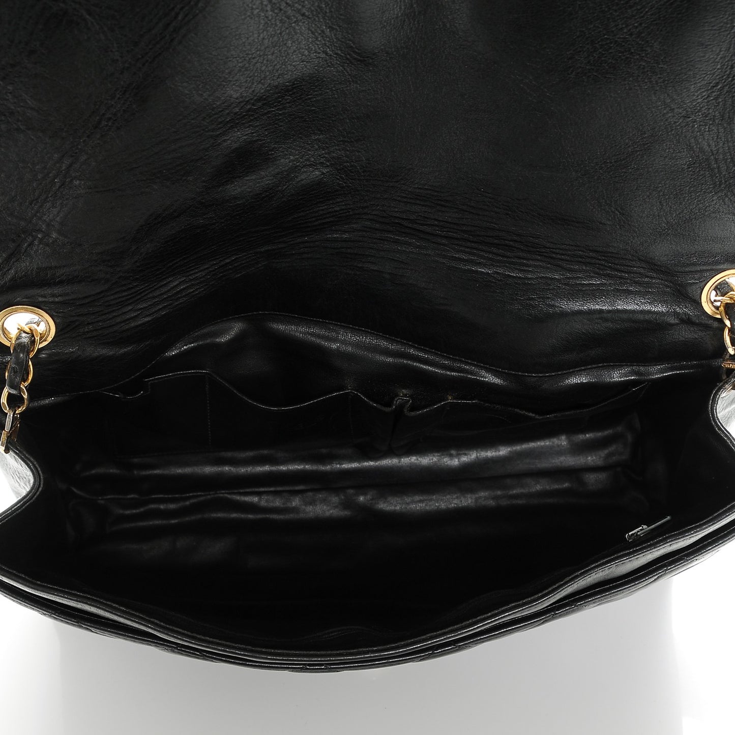 Lambskin Quilted Large Shoulder Flap Bag Black
