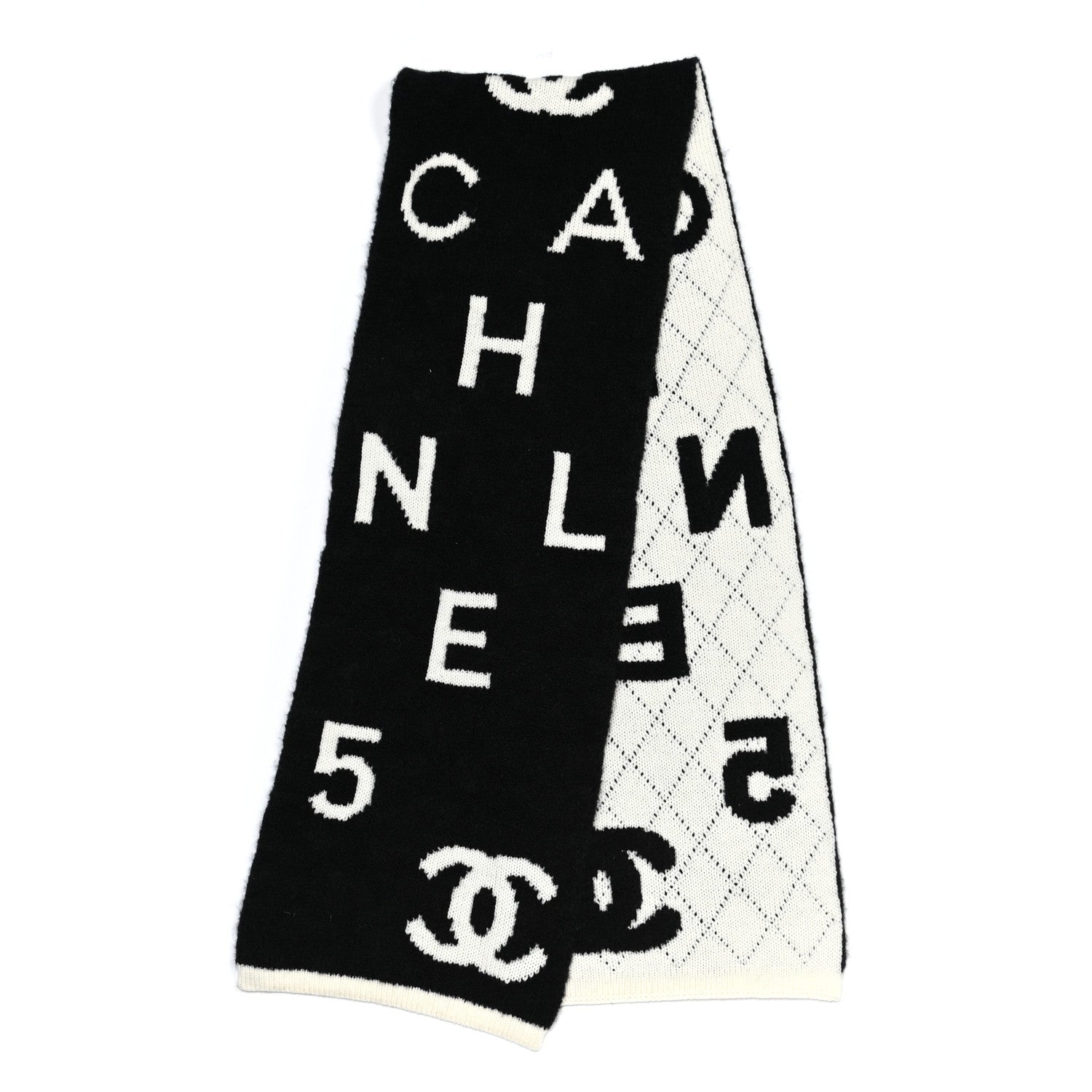 Chanel Wool Cashmere Silk CC Scarf Black White 4 of 8
