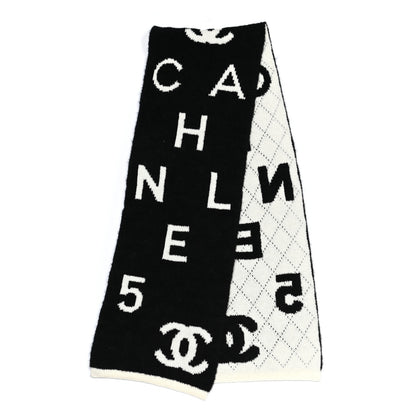 Chanel Wool Cashmere Silk CC Scarf Black White 4 of 8