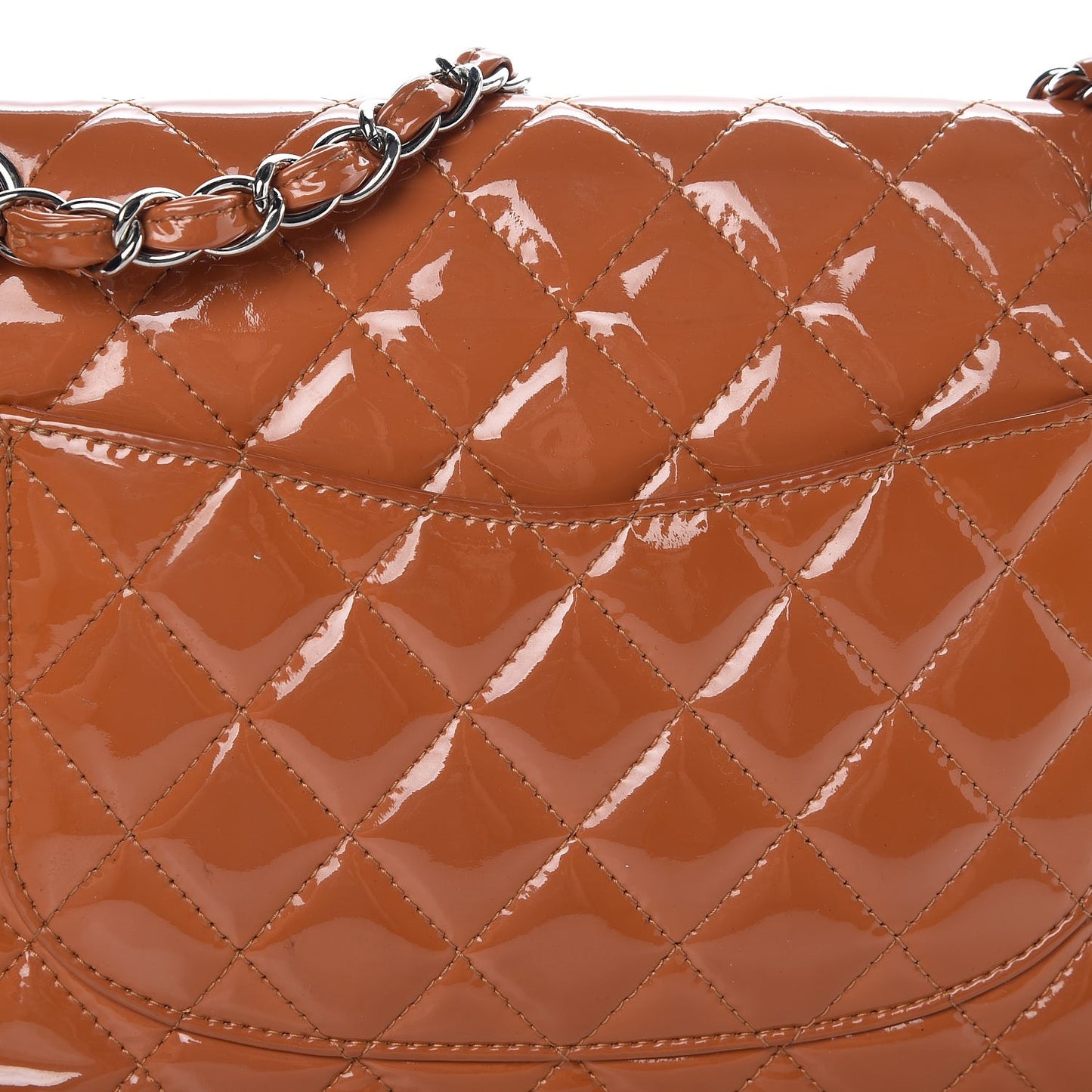 Patent Quilted Medium Double Flap Orange