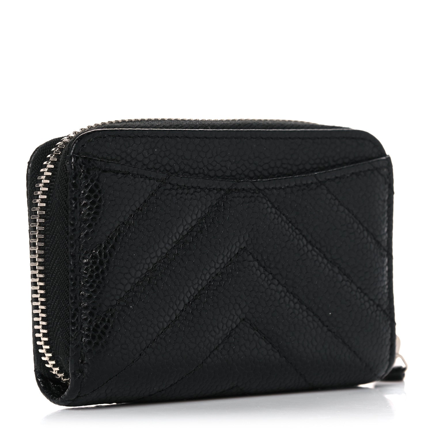 Chanel Caviar Chevron Quilted Zip Coin Purse Black 3 of 13