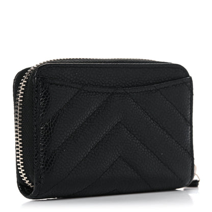 Chanel Caviar Chevron Quilted Zip Coin Purse Black 3 of 13