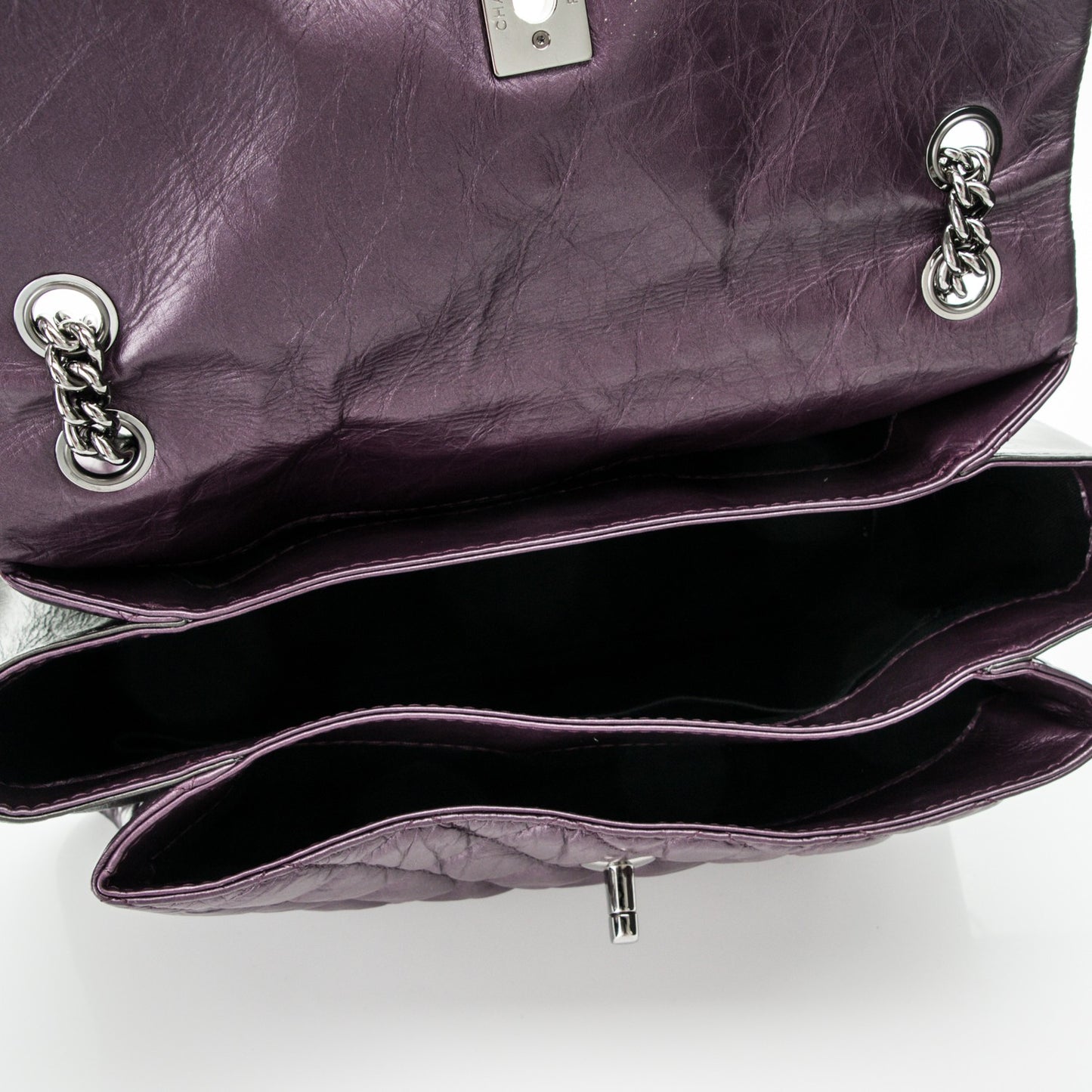 Metallic Calfskin Medium Lady Pearly Flap Dark Purple