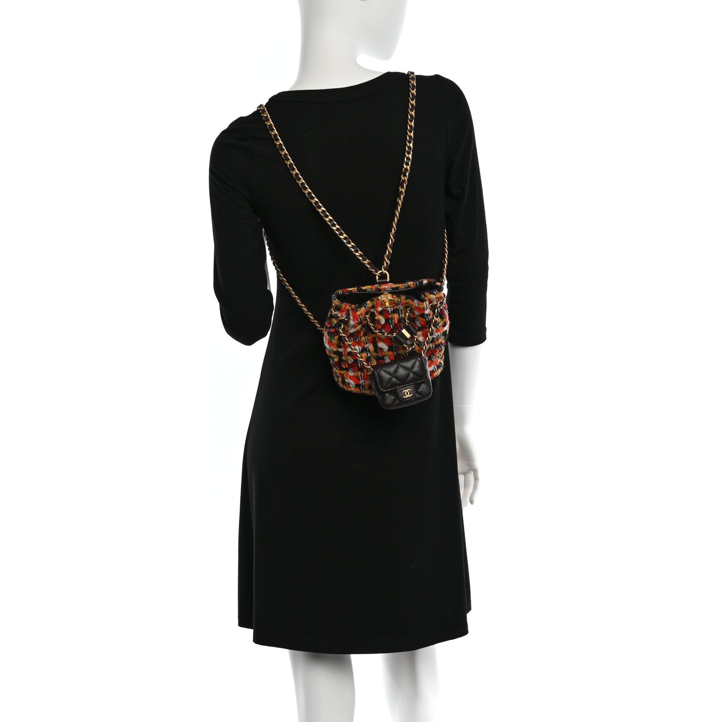 Tweed Quilted Small CC Chain Bucket Backpack Orange Multicolor