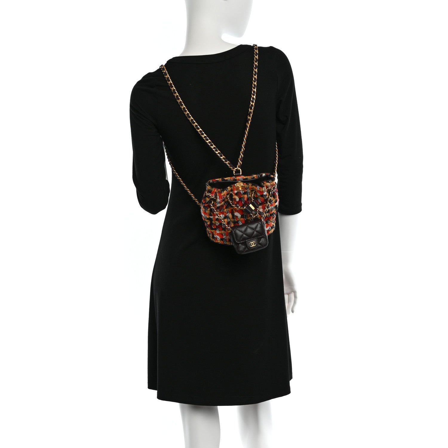 Chanel Tweed Quilted Small CC Chain Bucket Backpack Orange Multicolor 2 of 12