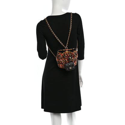 Chanel Tweed Quilted Small CC Chain Bucket Backpack Orange Multicolor 2 of 12