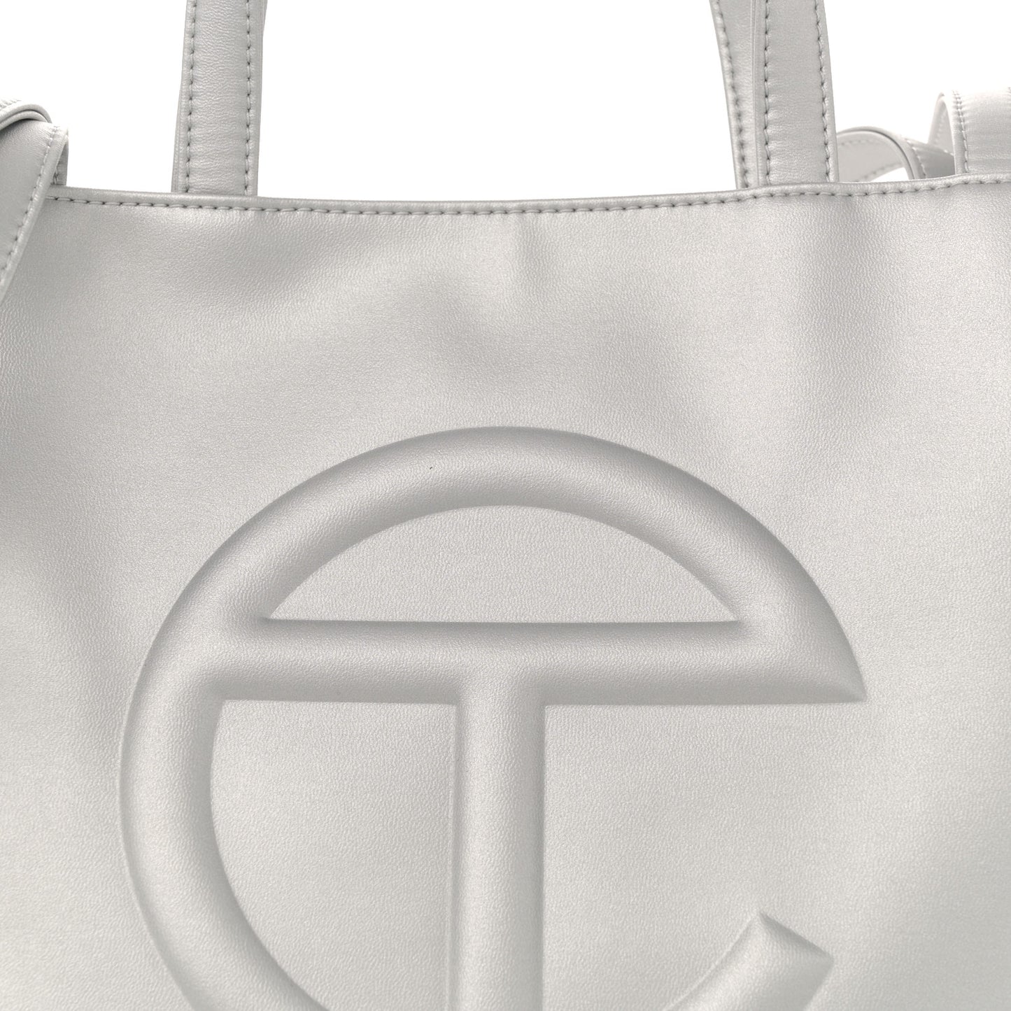 Metallic Vegan Leather Medium Shopping Bag Silver