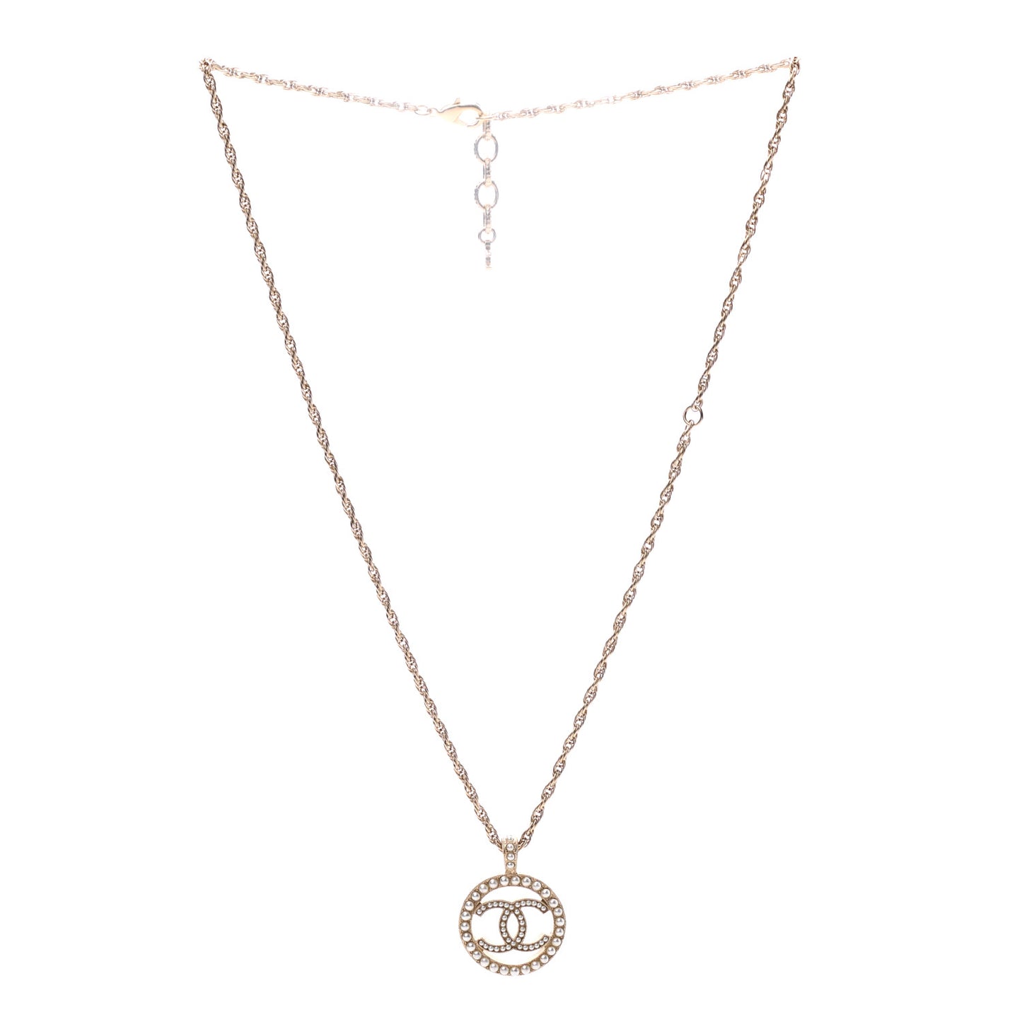 Pearl CC Round Pendant Necklace Gold