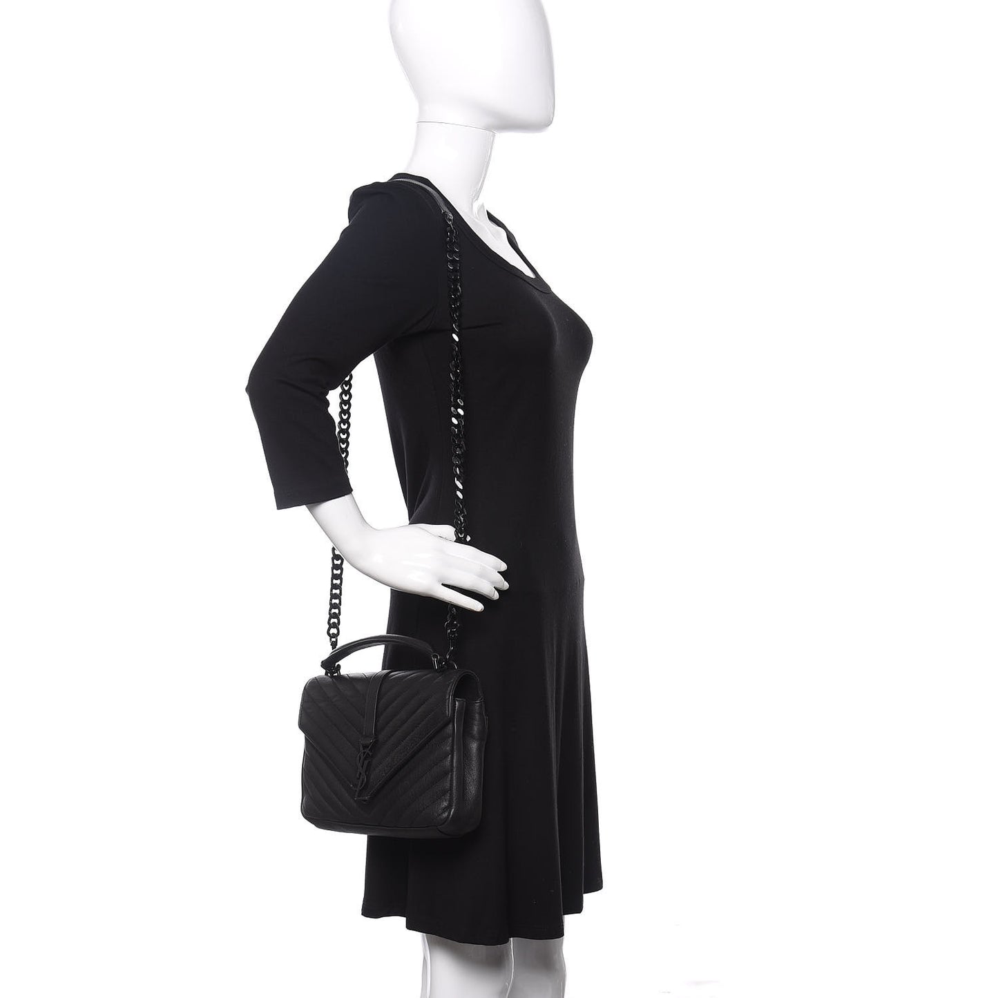 Sheepskin Matelasse Chevron Monogram Monochrome Medium College Bag Black