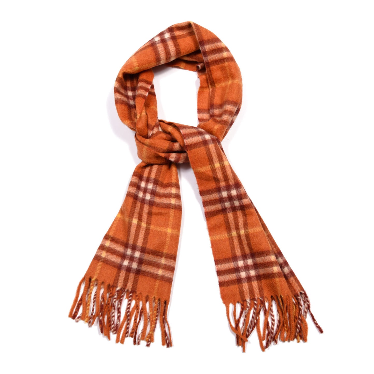 Cashmere Tonal Vintage Check Fringe Scarf Orange