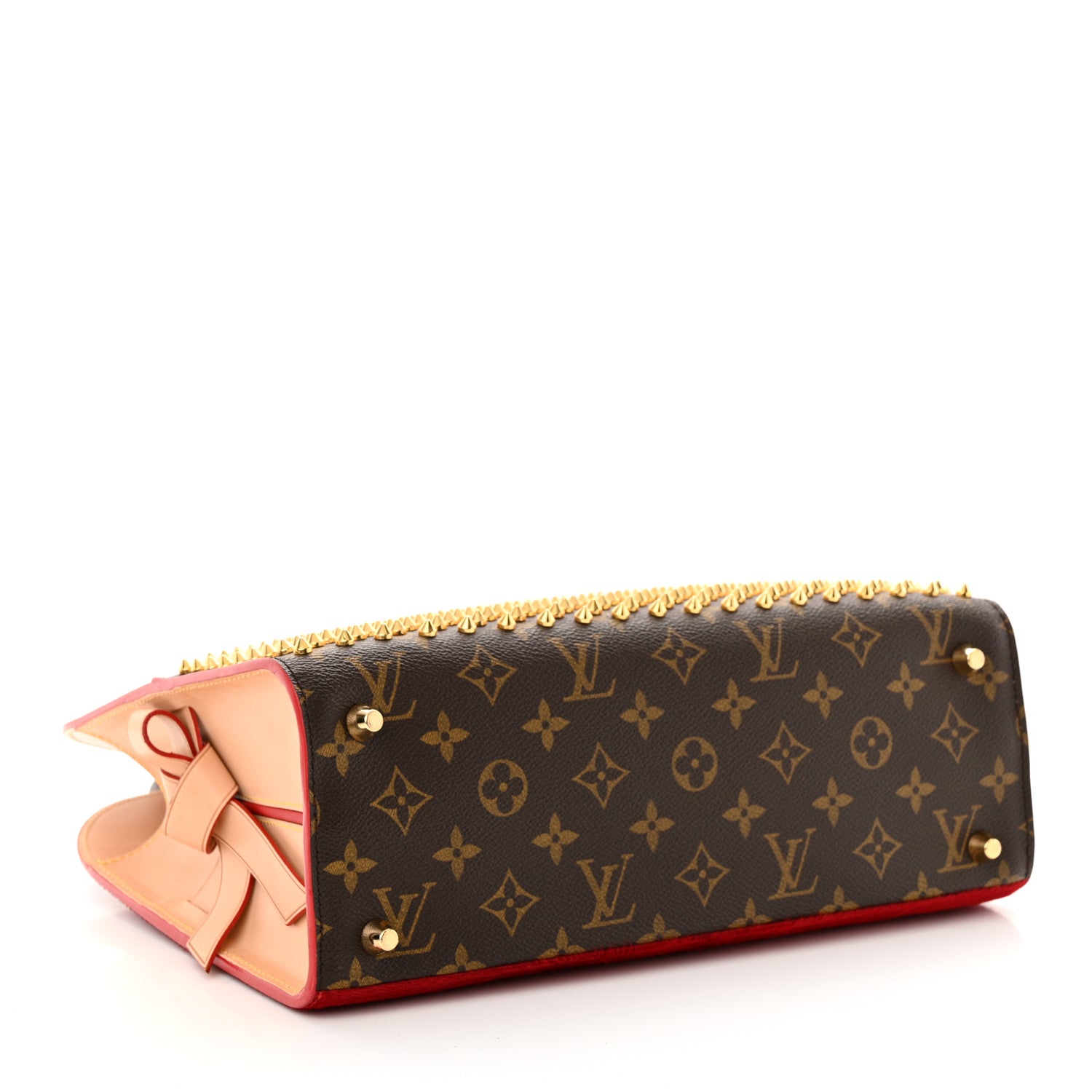 Louis Vuitton Monogram Calf Hair Spikes Iconoclasts Christian Louboutin Tote Red 4 of 17