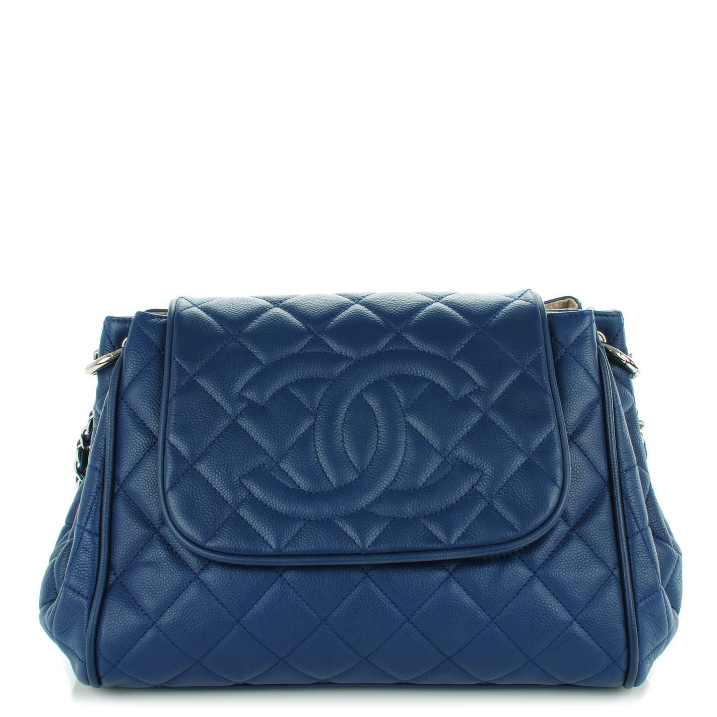 Caviar Quilted Timeless Accordion Flap Navy Blue