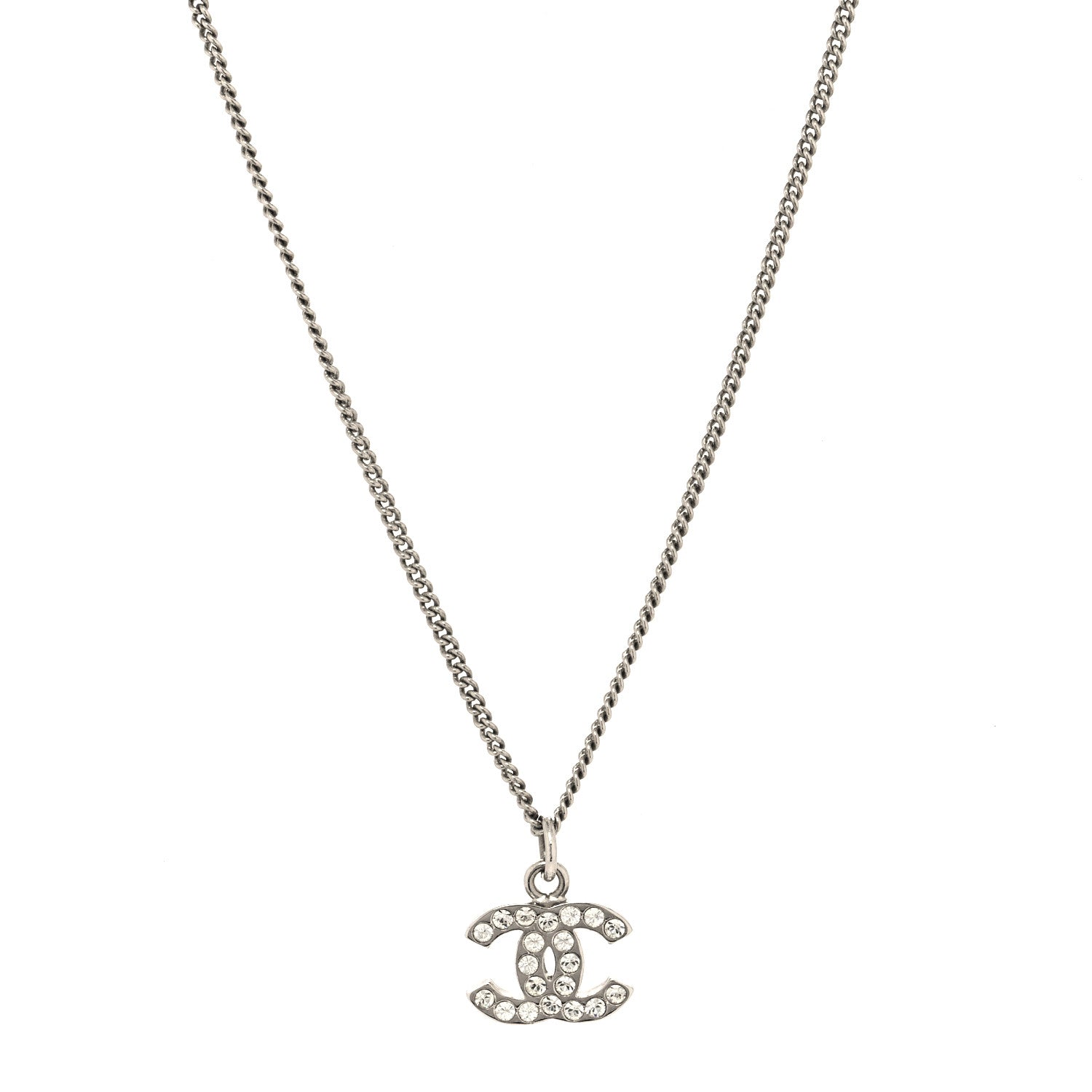 Chanel Crystal CC Pendant Necklace Silver 1 of 5