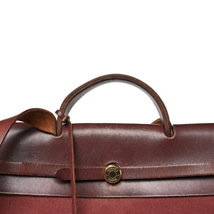 Hermes Toile Calfskin Herbag 39 GM Rouge H 10 of 15