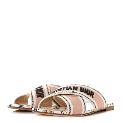 Christian Dior Canvas Rose Mutabilis Embroidered Dway Criss Cross Slide Sandals 37 Multicolor 3 of 8