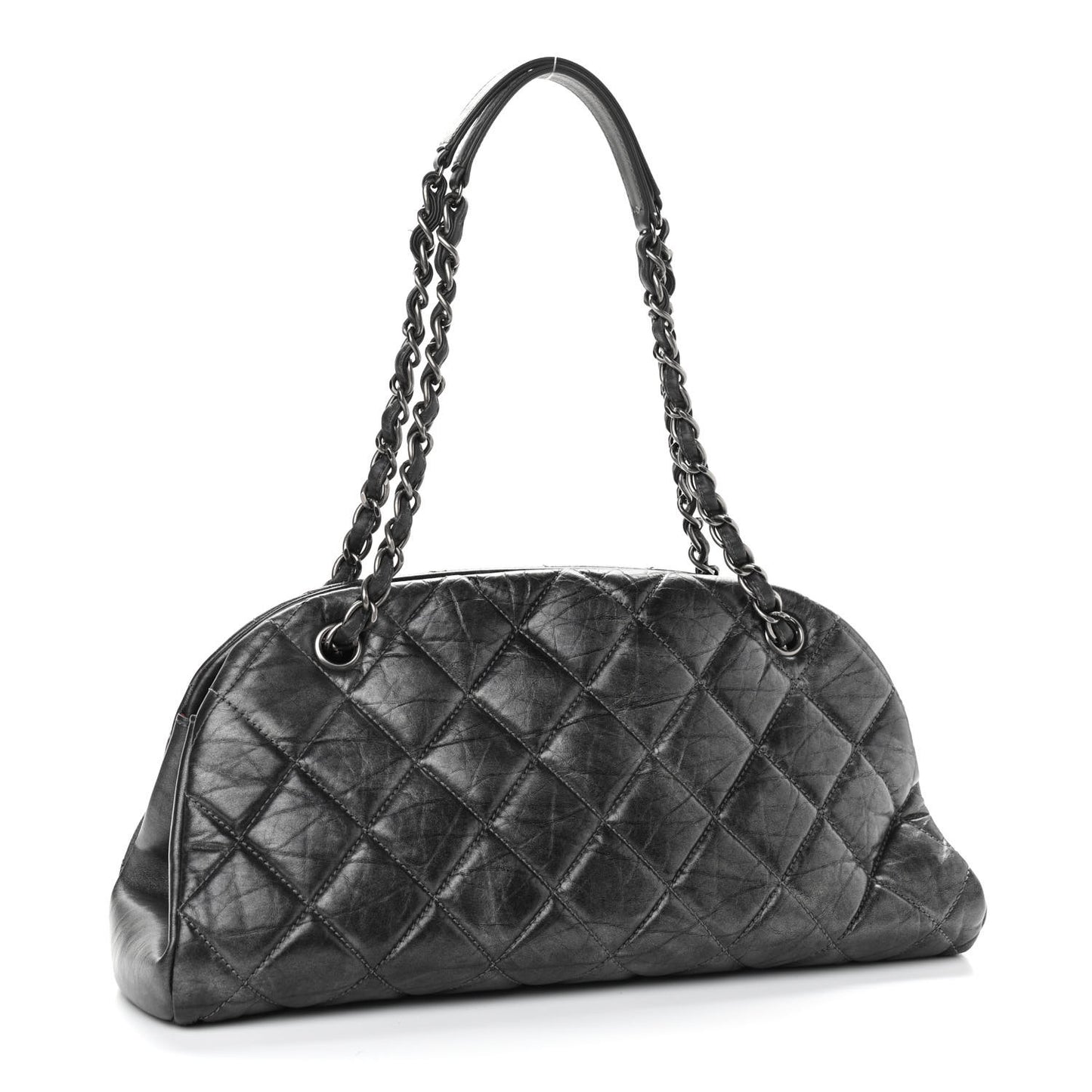 Aged Calfskin Quilted Medium Just Mademoiselle Bowling Bag Grey