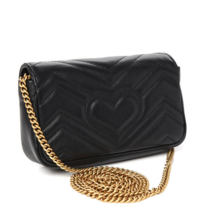 Gucci Calfskin Matelasse Super Mini GG Marmont Shoulder Bag Black 2 of 11