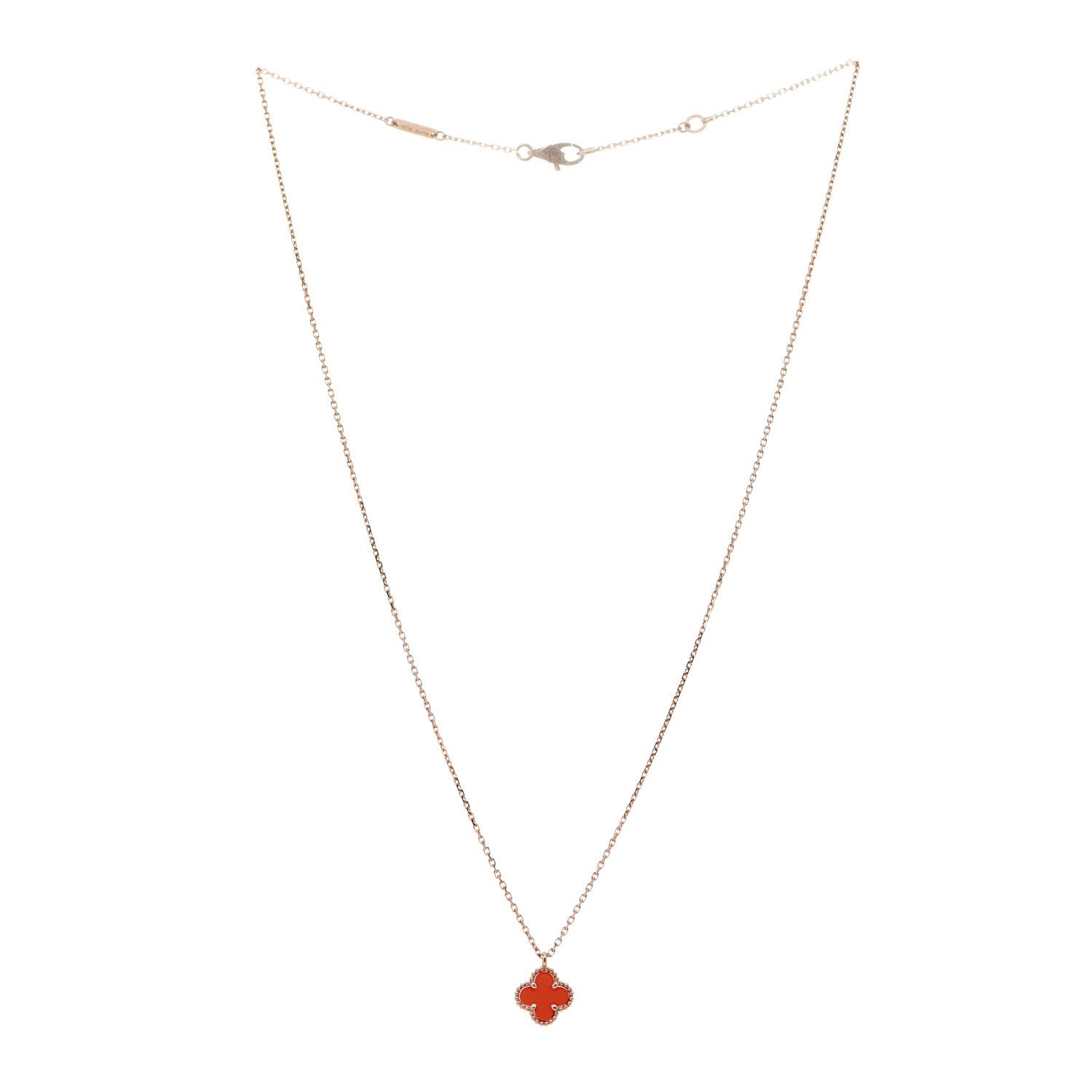 Van Cleef & Arpels 18K Rose Gold Carnelian Sweet Alhambra Pendant Necklace 3 of 5