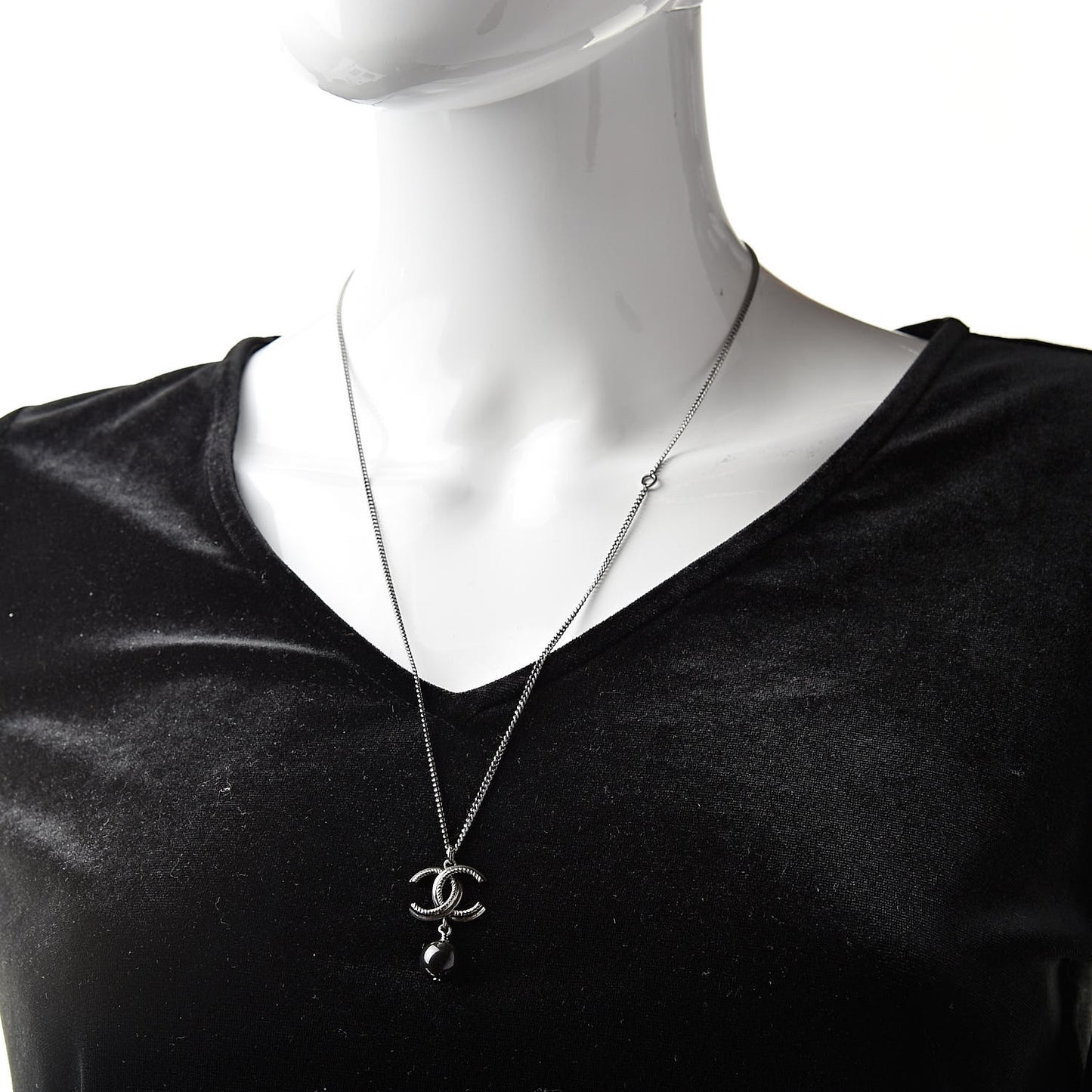 Ruthenium CC Drop Pendant Necklace Black Silver