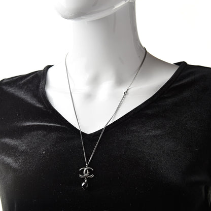 Chanel Ruthenium CC Drop Pendant Necklace Black Silver 2 of 5