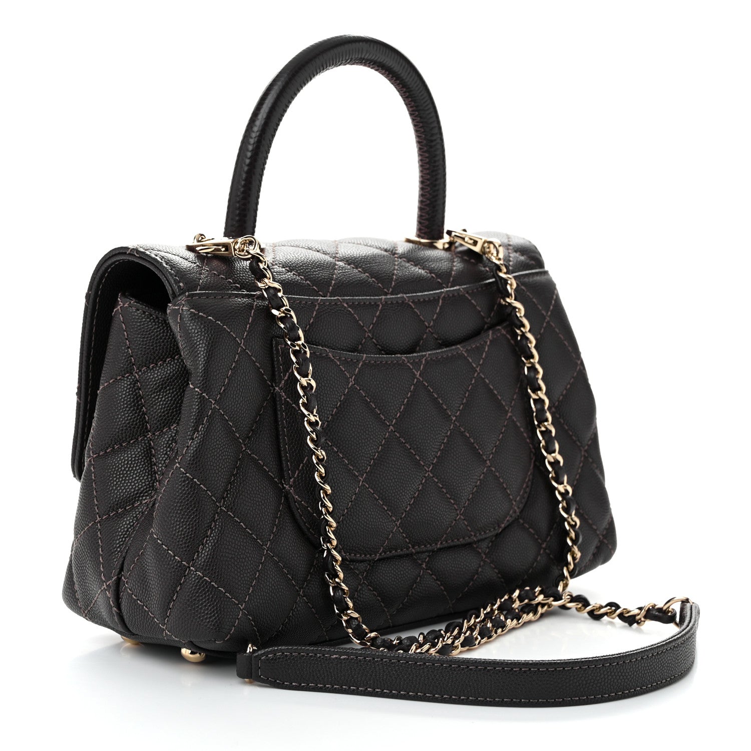 Chanel Caviar Quilted Lizard Embossed Mini Coco Handle Flap Dark Brown 3 of 11