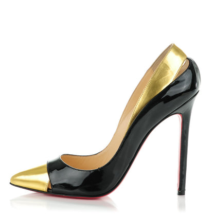 Christian Louboutin Patent Metallic Calfskin Duvette Cutout 120 Pumps 38 Black Gold 1 of 7