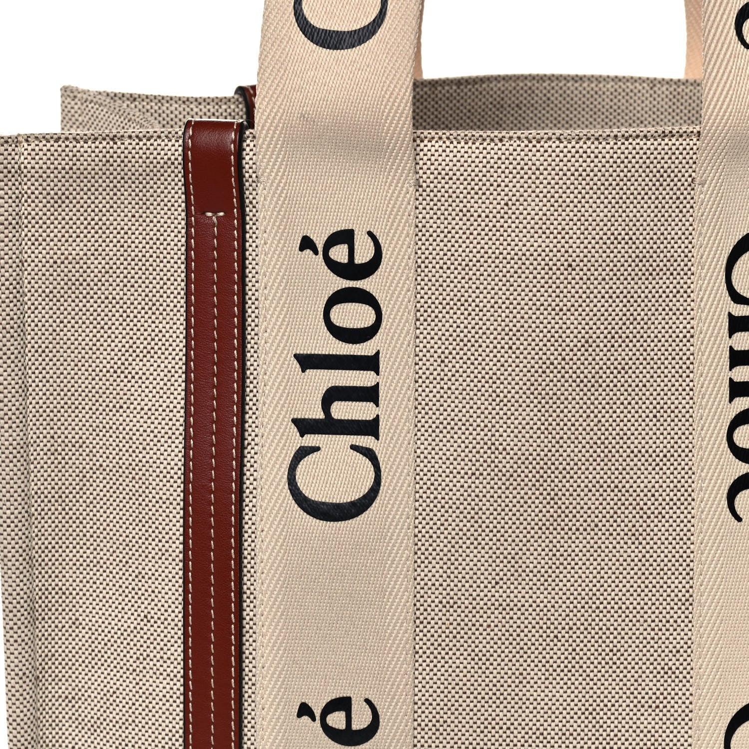 Chloe Cotton Calfskin Medium Woody Ribbon Tote White Brown 8 of 10