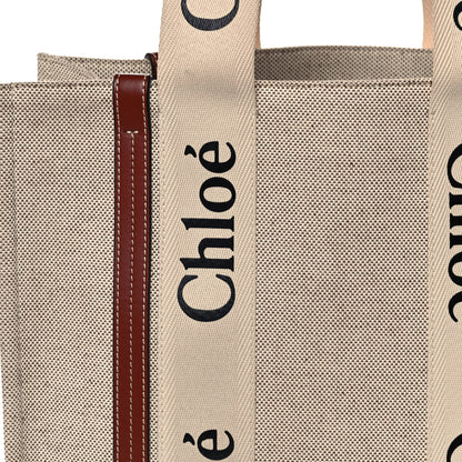 Chloe Cotton Calfskin Medium Woody Ribbon Tote White Brown 8 of 10