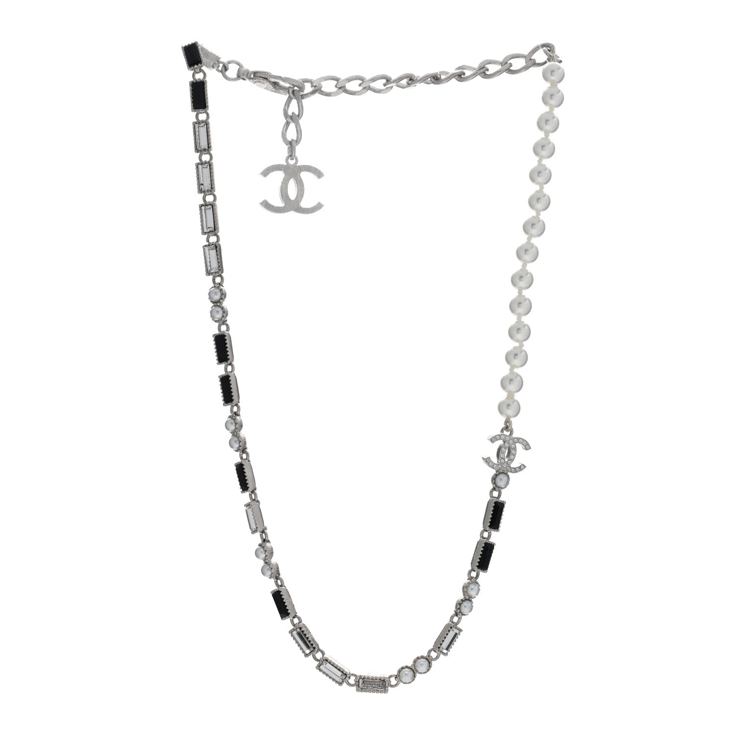 Chanel Pearl Baguette Crystal CC Choker Necklace Silver Black 2 of 4