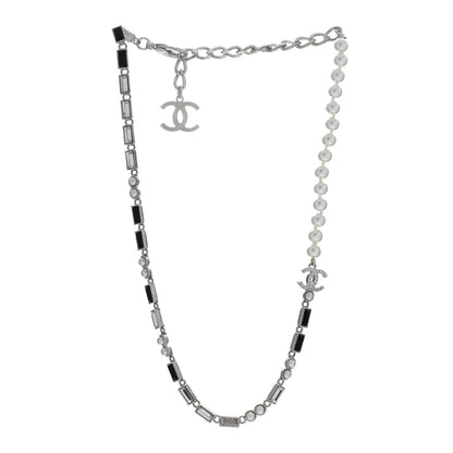 Chanel Pearl Baguette Crystal CC Choker Necklace Silver Black 2 of 4