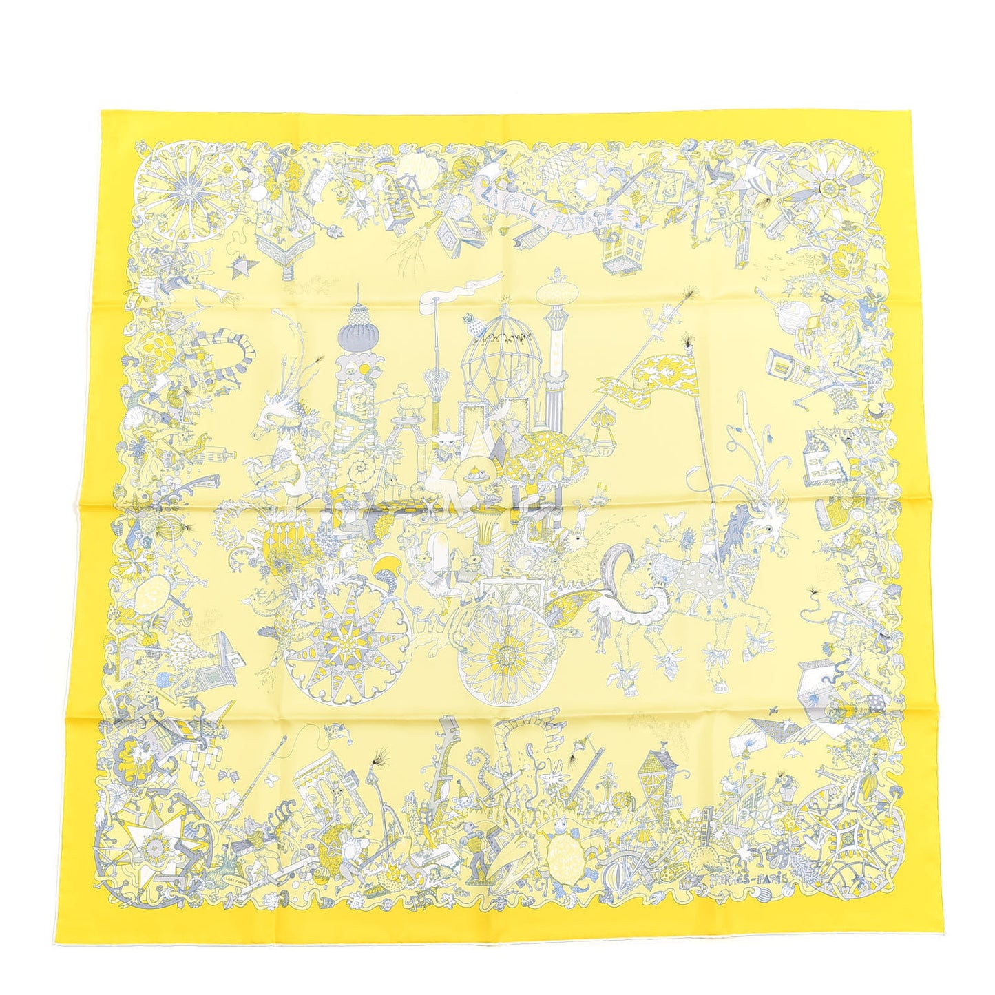 Silk La Folle Parade Scarf 90 Juane Vif Juane Soufre