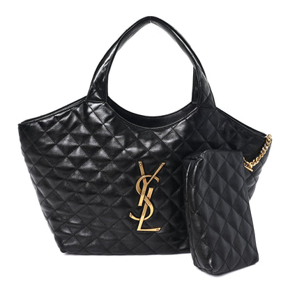 Saint Laurent Lambskin Quilted Medium Icare Shopping Tote Black 3 of 12